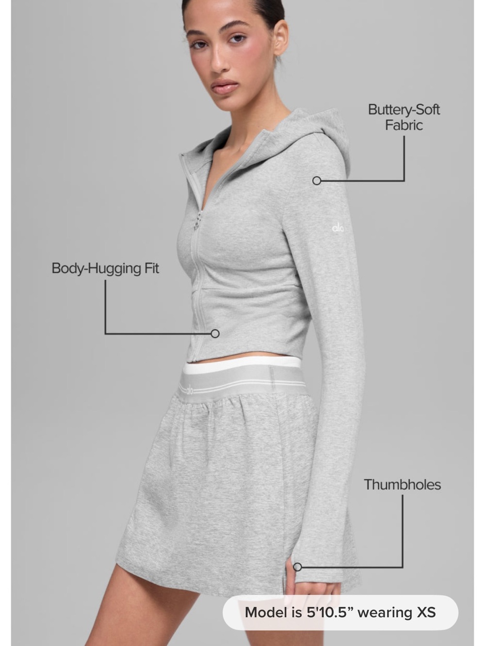 ALO Yoga Light Gray Cropped Zip Hoodie